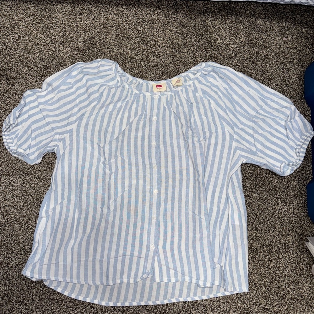 Levi's Light Blue and White Striped Top